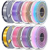 SUNLU Silk PLA+ Filament 1.75mm Multicolor 250gx8, Silky Glossy PLA Plus 3D Printer Filament Bundle for Bambu Lab 3D Printers, 6 Rainbow Series+Gold+Silver