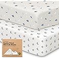2-Pack Mini Crib Sheets Fitted - Pack N Play Sheets for Pack and Play Mattress, Organic Cotton, Soft & Breathable Jersey Playard Bedding, Neutral Mini Toddler Bed Cover for Boys, Girls (Cosmo)