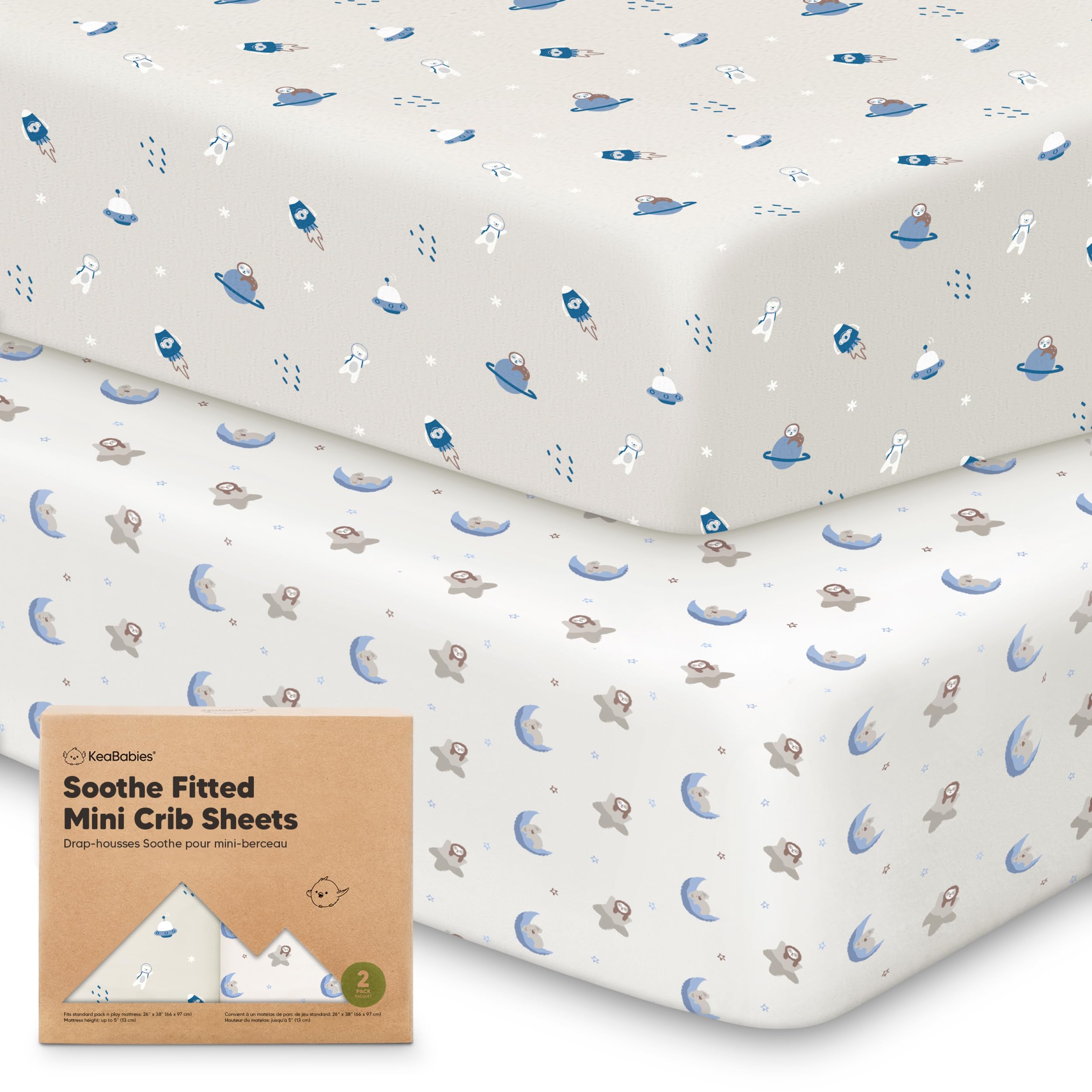 Photo 1 of 2-Pack Mini Crib Sheets Fitted - 38x26 Pack N Play Sheets for Pack and Play Mattress, Organic Cotton, Soft & Breathable Playard Bedding, Neutral Mini Toddler Bed Cover for Boys, Girls (Cosmo)