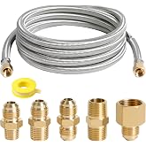 ATKKE 10FT High Pressure Propane Extension Hose with Conversion Couplings Kit, Steel Braided Propane Gas Line with Pipe Fitting 3/8" Flare for BBQ Grill, Heater, Fire Pit