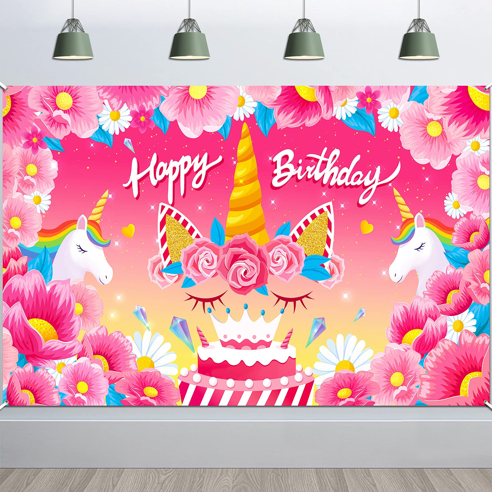 HOWAF Unicorn Birthday Banner Decoration Girls Birthday Backdrop Banner Decoration for Wall Room Decoration, 6 x 3.6ft, Fabric