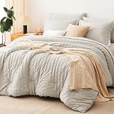 CozyLux King Size Comforter Set Beige Seersucker 7 Pieces Bed in a Bag King Comforter Set with Sheets, Luxury Soft Bedding Set with Down Alternative Comforter, Sheets, Pillowcases & Shams All Seasons
