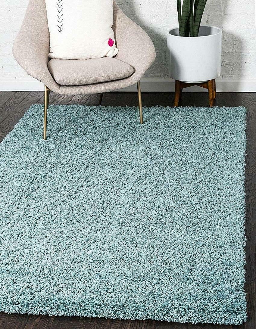 AQS INTERNATIONAL Quality Soft Luxury Plain Shaggy Rug 5cm Thick Soft Touch Pile Plain Duck Egg Blue Shaggy Area Rugs Non Shed Home Bedrooms Living Rooms Bedside (120 x 170cm (4ft x 5ft 6in))