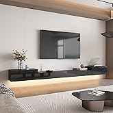 ROMSHINE Floating LED TV Stand for TVs up to 110 Inch, Wall Mounted Entertainment Center with LED Lights, 101" Large Storage Media Console with 5 Drawers for Living Room, Black