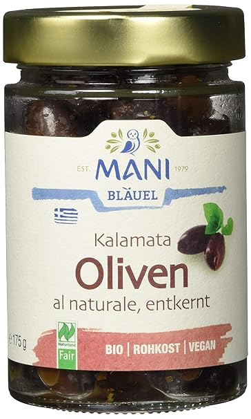 MANI ???? Kalamata Oliven, al naturale, entkernt, bio, 3er Pack (3 x 175 g)