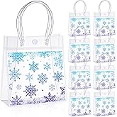 Sweetude 20 Pcs Snowflake Clear Gift Bags PVC Christmas Winter Party Favors Bags Plastic Candy Goodie Treat Tote with Handles Blue and Purple Party Favors for Princess Birthday Baby Shower