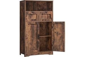 Iwell Storage Cabinet with 2 Drawers & Adjustable Shelves, Cupboard, Floor Cabinet for Living Room, Home Office, Rustic Brown
