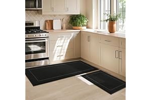 JSEI Non-Slip Kitchen Mats, Self Adhesive No Sliding Kitchen Rugs Set of 2, Washable Absorbent Floor Mat for Kitchen, Bathroo