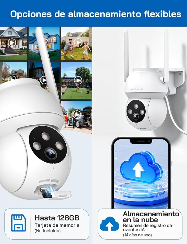 Câmara de segurança exterior 2K 3MP, câmara WiFi PTZ de 360°, visão noturna a cores, deteção por IA, alarme de som e luz, resistência ao tempo IP65, funciona com Alexa e Google