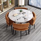 JHDXL Office Reception Room Club Table and Chair Set, Negotiation Table and Chair, Kitchen Table and Chairs Dining Room Table Set, Suitable for Lounge, Living Room, Kitchen(Brown,90cm/35.5in)