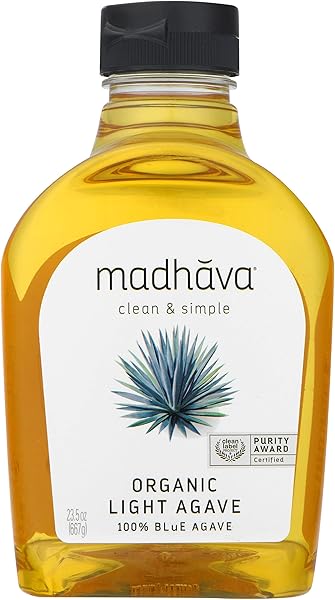 MADHAVA ORGANIC LIGHT AGAVE, 100% PURE ORGANIC BLUE AGAVE NECTAR | NATURAL SWEETENER, SUGAR ALTERNATIVE | VEGAN | ORGANIC | NON GMO | LIQUID SWEETENER | 23.5 OUNCE (PACK OF 6)