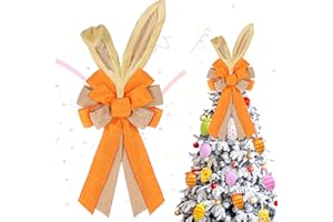 AORSOR Easter Bunny Ears Tree Topper Decorations Easter Wreath Bow Tree Ornaments for Spring Outdoor Home Indoor Decoration (Orange)