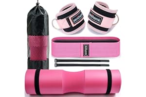 SERICHAMK Barbell Pad for Hip Thrust Squat Bar Pad Foam Barbell Pad for Weight Bar Cushion with 2 Gym Ankle Straps 1 Booty Band and carry bag for Standard Olympic Bars