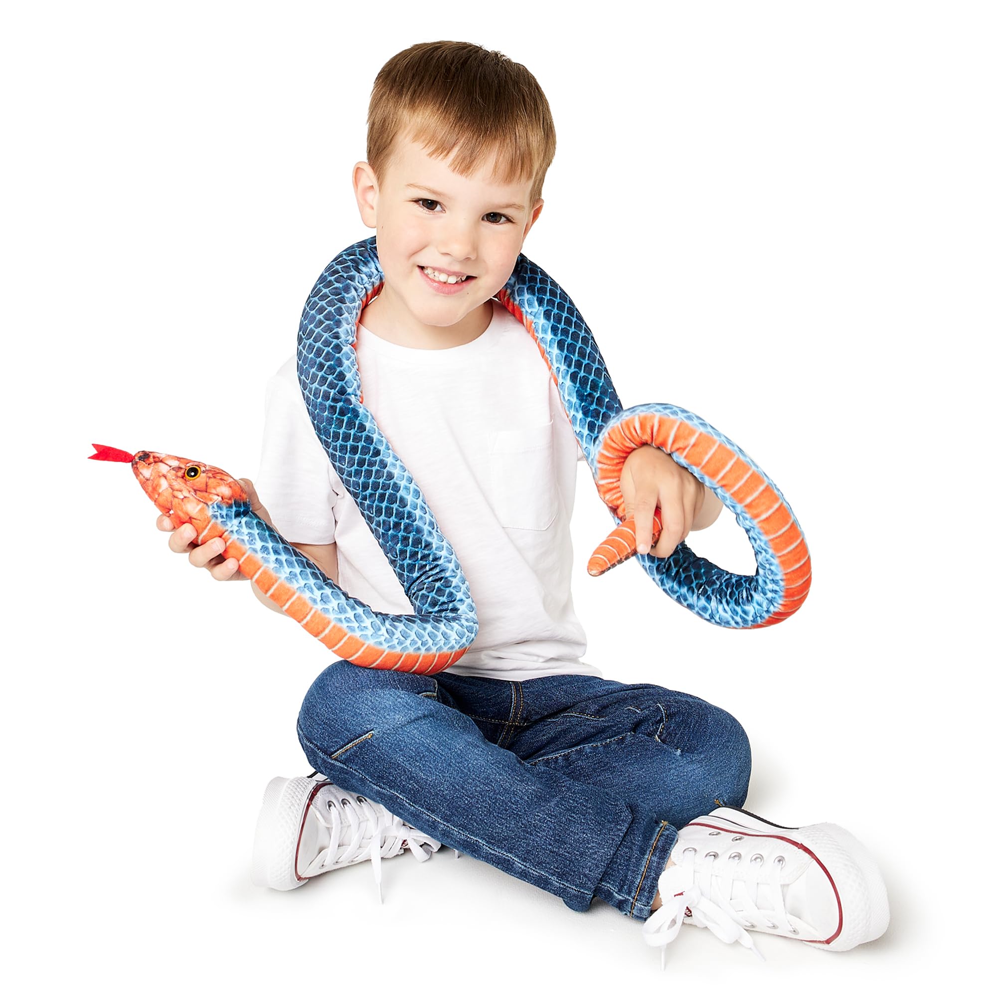 Zappi Co Kids Stuffed Soft Cuddly Plush Snake Toy - Part of Safari Animals Collection: Realistic and Lifelike, Perfect for Kids (180 cm Length)(Blue Coral Snake) — image 1