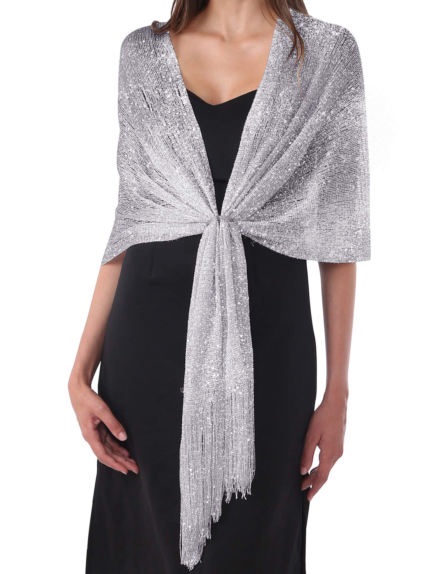DiaryLook Womens Evening Wrap Stole Shawl for Dresses Sparkling Metallic Shawls for Wedding, Parties, Bridesmaid, Prom Scarf,Silver Gray