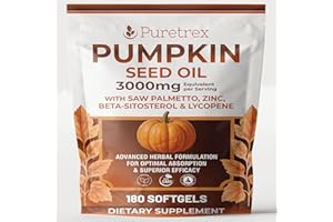 PURETREX Pumpkin Seed Oil Complex 3000mg with Saw Palmetto, Beta-Sitosterol, Zinc & Lycopene – 180 Vegan Softgels | Prostate, Hair Growth & Hormonal Balance Support | Cold-Pressed, Non-GMO, Lab Tested