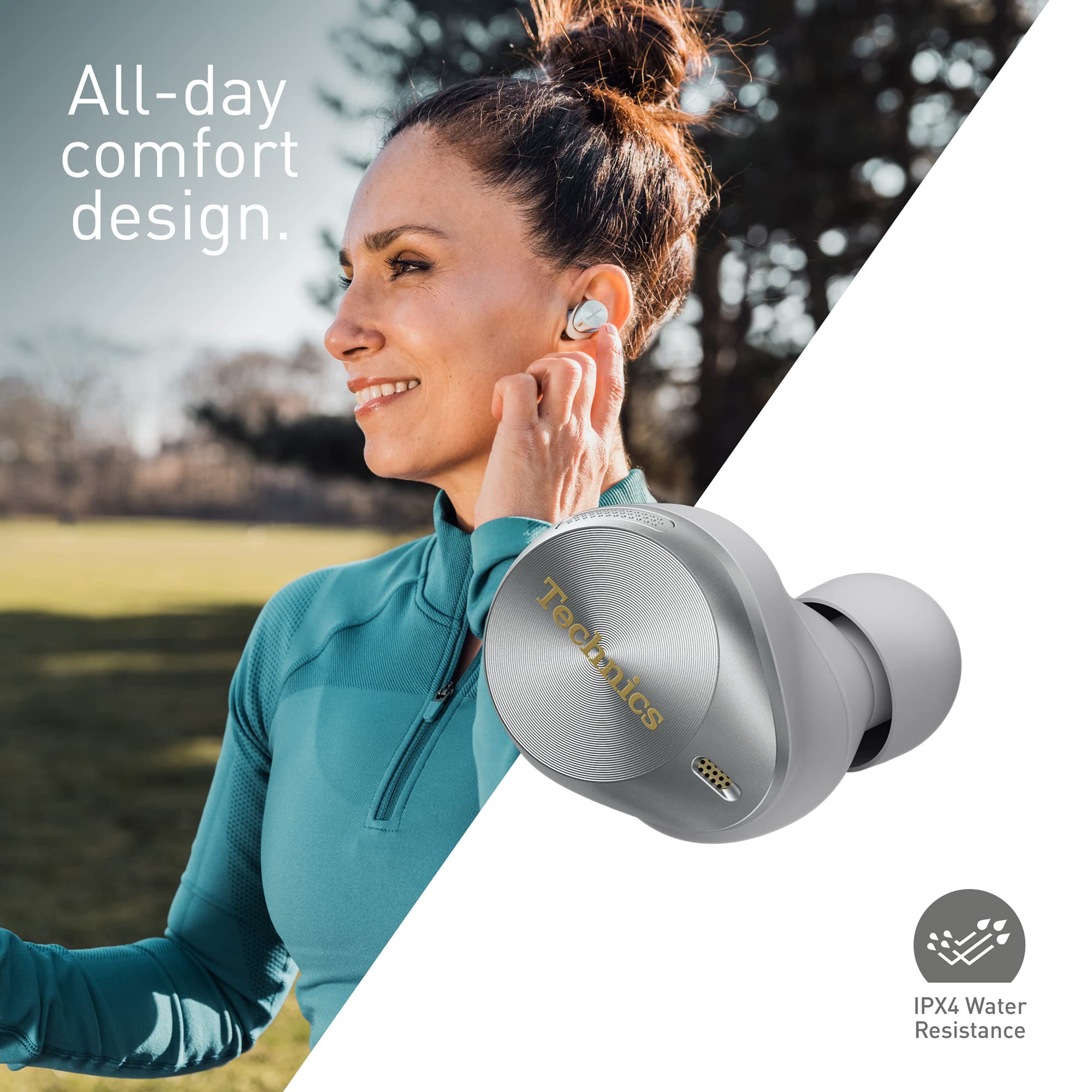 Technics EAH-AZ80E-S kabellose Ohrhörer mit Noise Cancelling, Multipoint Bluetooth 3 Geräte, bequemer In-Ear-Ohrhörer, Kabelloses Laden, Silber 8