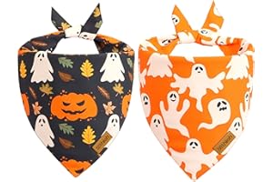 THLOH Halloween Dog Bandanas - 2 Pack Fall Dog Bibs | Reversible Pumpkin and Ghost Pet Scarf for Boys and Girls | Premium Durable Fabric | Orange Dog Bandana for Large and Extra Large Dogs (X-Large)
