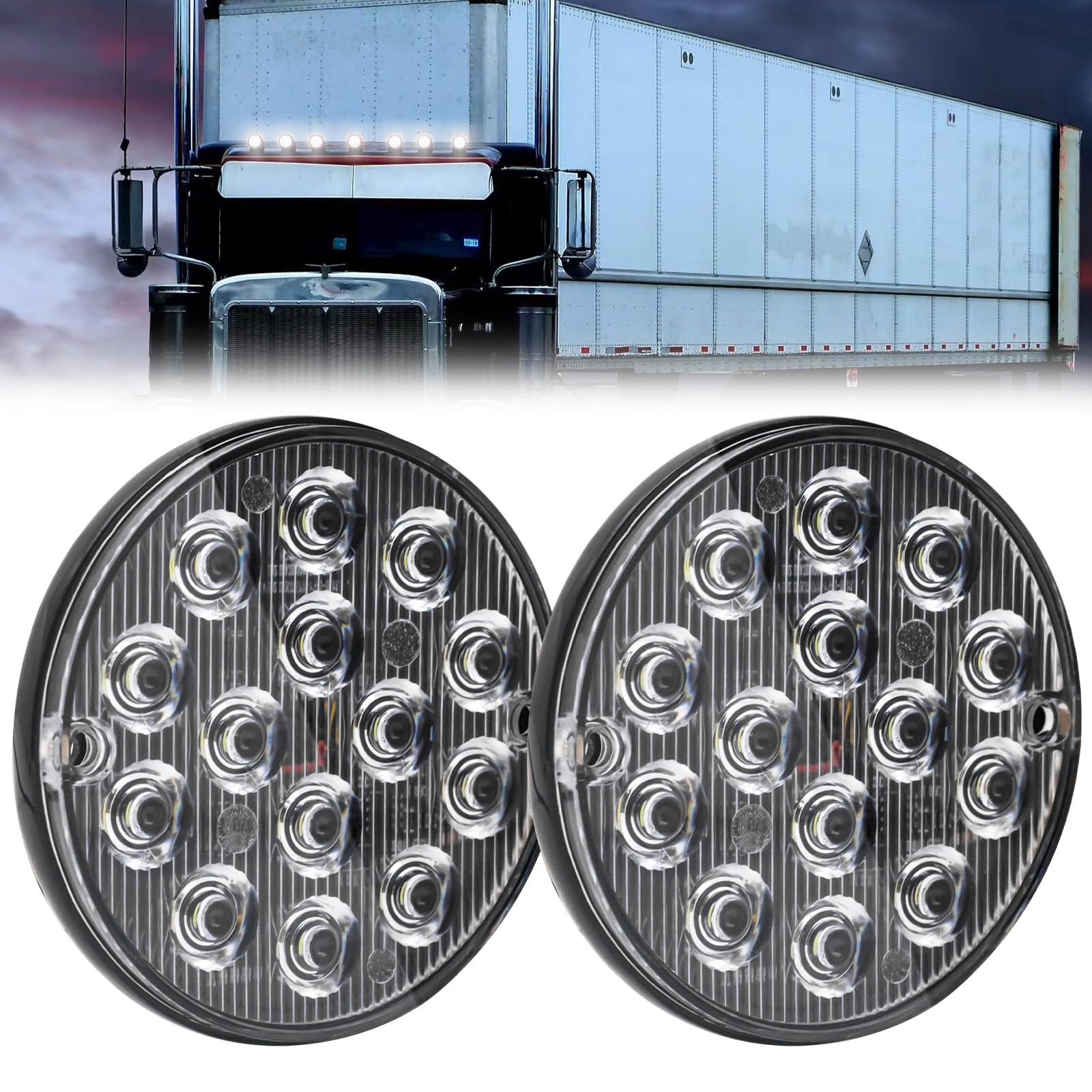 2PCS Ultra-Thin Emergency Warning Lights Hi/Lo/Flashing 3Modes, 16LED Side Warning Light 12V 24V Side Signal Light Flashing Strobe Light Indicators for Truck Trailer Caravan Van(Amber) (White, Round)