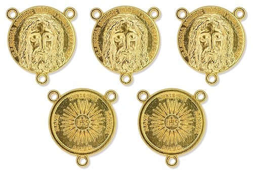 Bulk Pack of Carat Gold Plated Holy Face of Jesus Rosary Centers  Pendant for Rosary, Inch Round Plated Gold Rosary Parts Catholic Rosary  Making