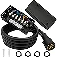 PEAKTOW Heavy Duty Weatherproof Corrosion Resistant 7-Way 8Ft Trailer Wiring Plug Cord with 7 Gang Wiring Junction Box
