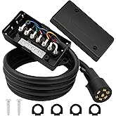 PEAKTOW Heavy Duty Weatherproof Corrosion Resistant 7-Way 8Ft Trailer Wiring Plug Cord with 7 Gang Wiring Junction Box