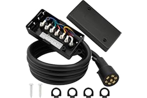 PEAKTOW Heavy Duty Weatherproof Corrosion Resistant 7-Way 8Ft Trailer Wiring Plug Cord with 7 Gang Wiring Junction Box