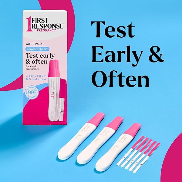 FIRST RESPONSE COMFORT CHECK PREGNANCY TEST, 8 COUNT, PINK & WHITE