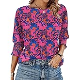 IECCP 3/4 Length Sleeve Womens Tops Summer 2026 Fashion Trendy Boat Crew Neck Smocked Work Dressy Casual T Shirt Blouses