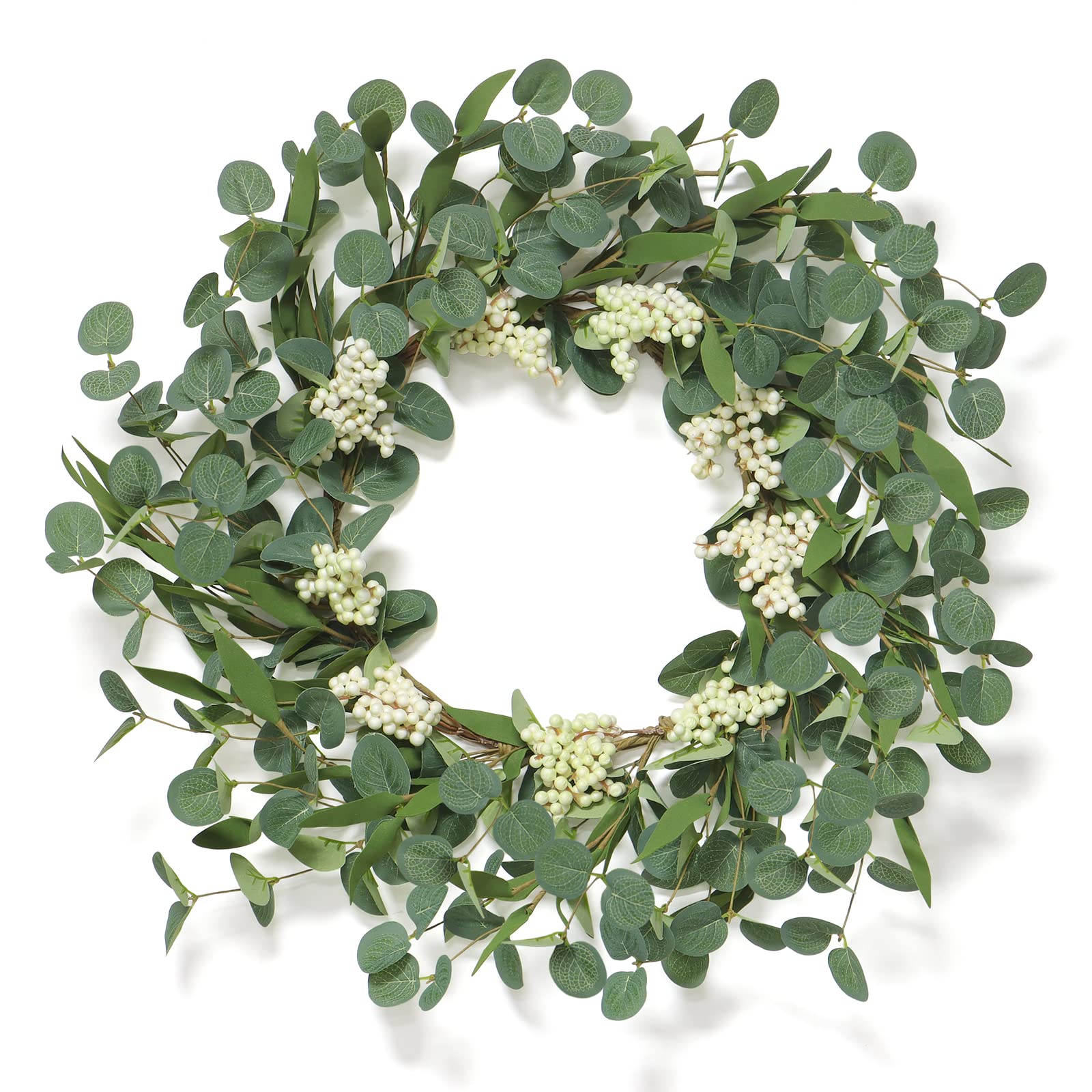 Betylifoy Artificial Eucalyptus Wreath for Front Door Spring Summer Door Wreath with Berries 22 Inch Large Green Wreath Artificial Door Wreaths Decoration for Wall Window Porch Farmhouse