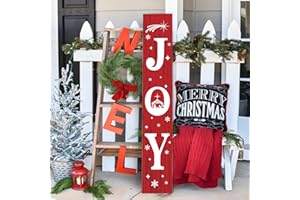 AUSTAB Christmas Porch Sign JOY 47" Winter Large Welcome Porch Sign Xmas Decor for Home Front Door Farm Yard Party Decor (Red)