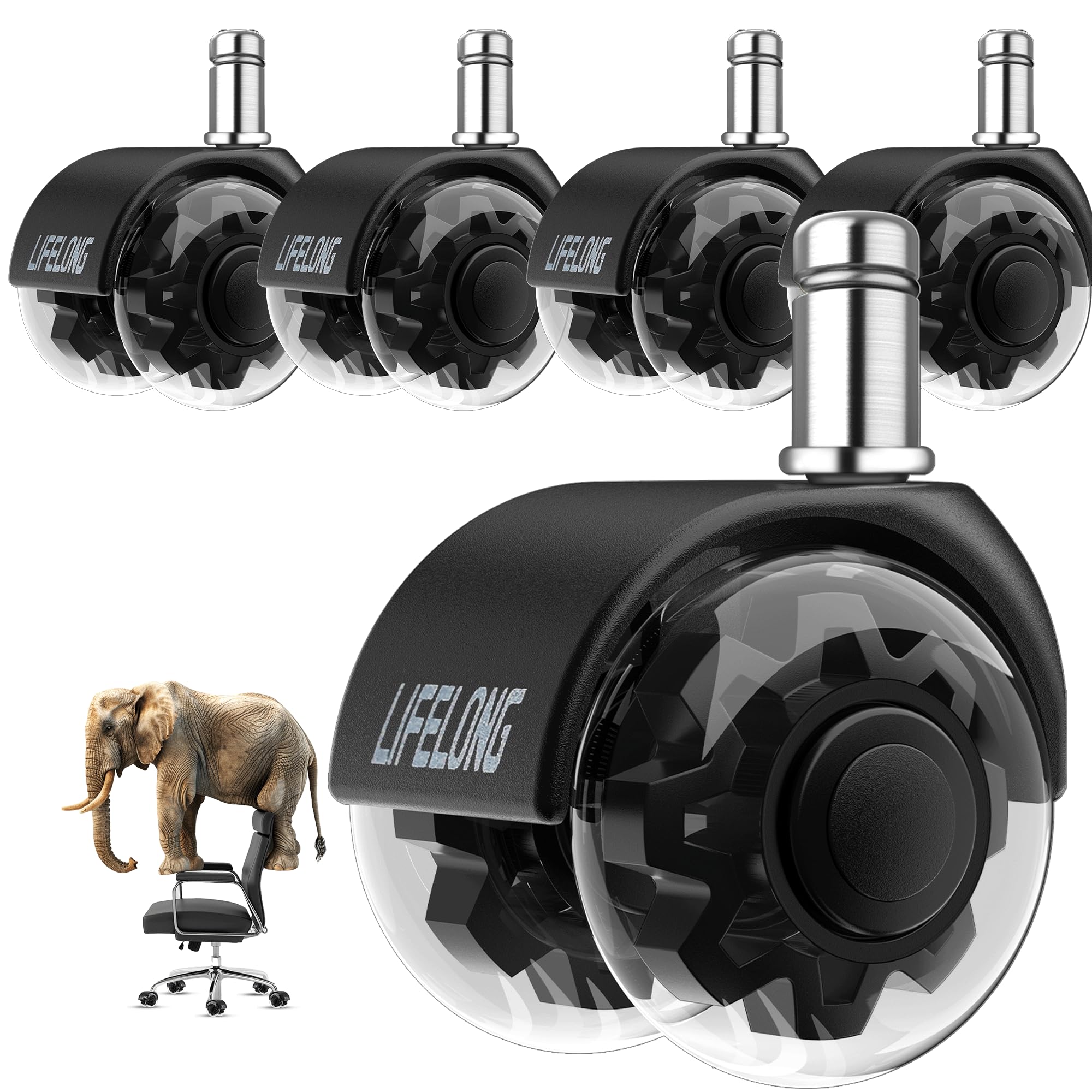Photo 1 of Lifelong Office Chair Wheels Replacement Rubber Chair Casters for Hardwood Floors and Carpet, Set of 5, Heavy Duty Casters for Chairs to Replace Office Chair Mats - Fits 98%