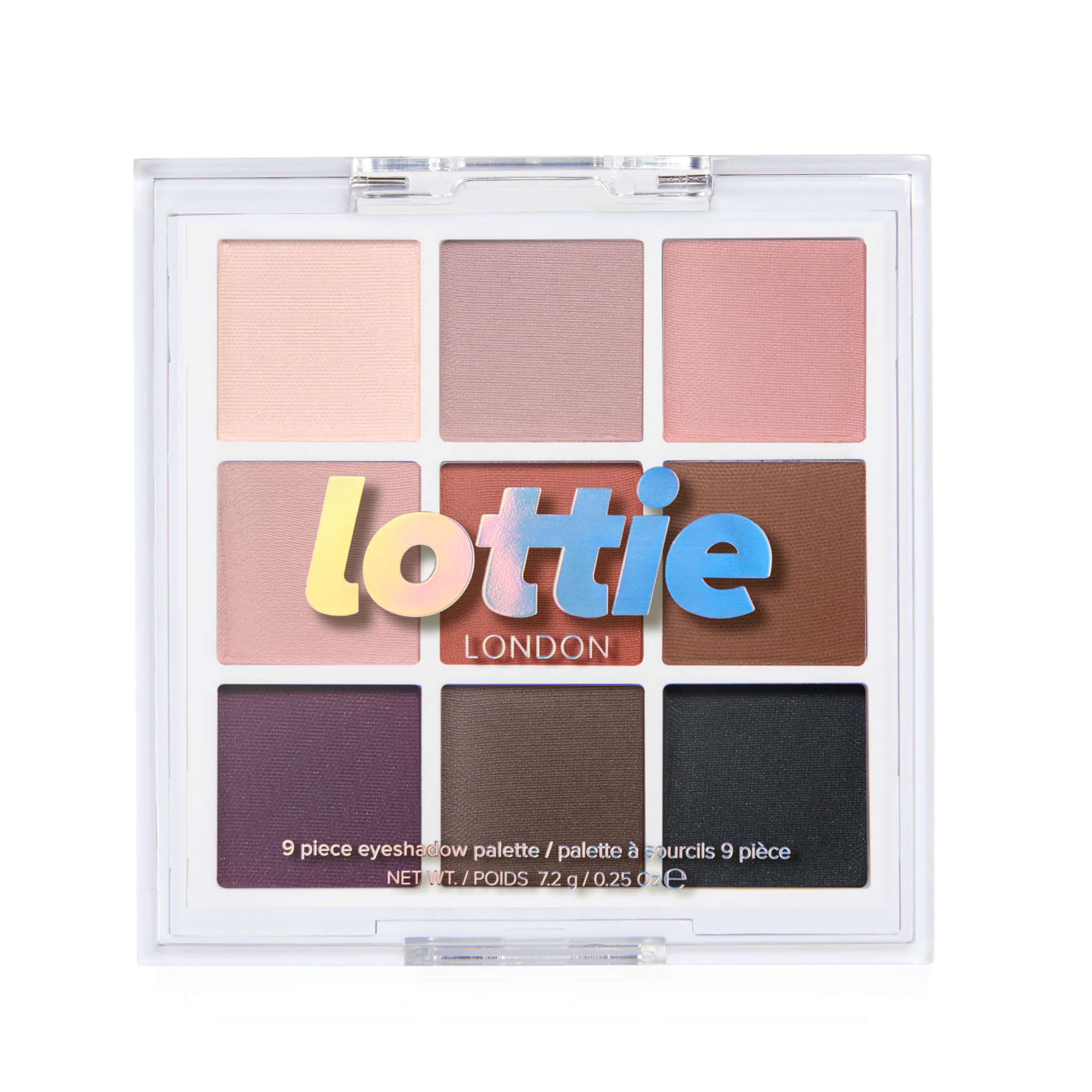 Lottie London Lottie Palette in The Mattes, 9 shade compact eyeshadow palette in pigmented neutral and tonal shades with a creamy matte finish