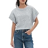 TVUHI Women Sweater Vest Crewneck Trendy Cap Sleeve Crop Knit Vests Casual Loose Fit Lightweight Tops