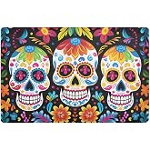 ALAZA Sugar Skull Day of Dead Front Door Mat Outside Entrance 32x20 Inch Doormat for Outdoor Indoor Washable Non Slip Floor Mats