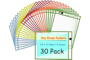 Ndsox 30 Packs Oversized Dry Erase Pockets Reusable Plastic Sleeves, 5 Colors Shop Ticket Holders & Sheet Protectors Document Sleeves for Teachers, Classroom Organization, School Supplies Must Have