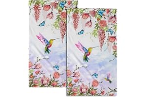 GIWAWA Pink Floral Hand Towels Set of 2 Hummingbird Butterfly Soft Absorbent Guest Bath Towel Kitchen Dish Towel Spa Home Bathroom Decorations