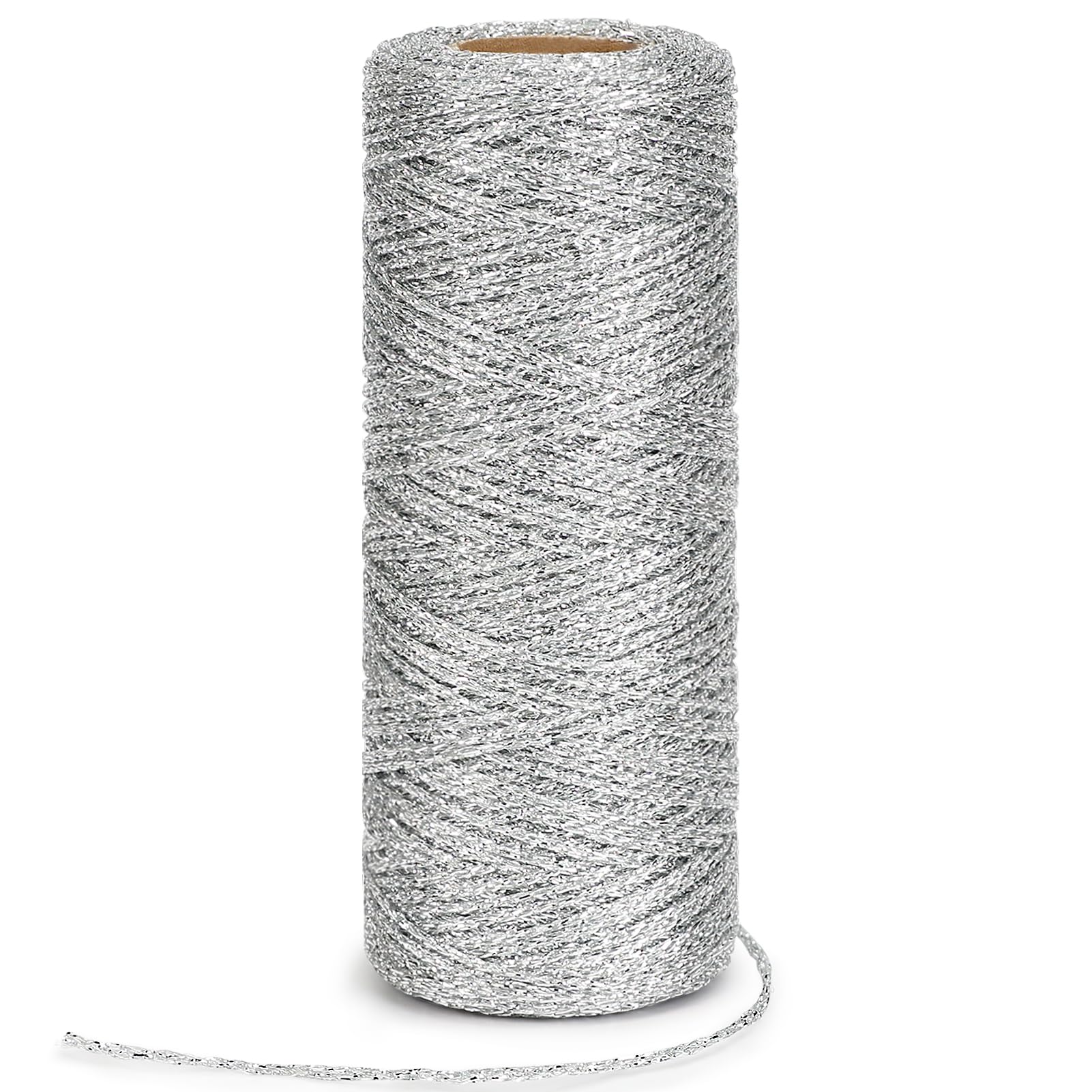100M Metallic Silver String, 1mm Christmas Silver Thread Wrapping Twine for Gift, Christmas Bauble Crafts Decoration