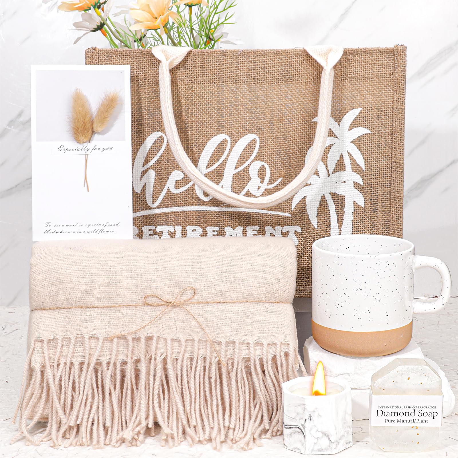 pengtai Retirement Gift for Woman,Happy Retirement Gifts for Women Coworker, Teacher, Nurse, Mom, Grandma, Retirees, Retirement Gifts Basket with Coffee Mug Shawl Wrap Beach Travel Bag