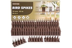 Bird Spikes, Grovind Plastic Spikes for Outdoor Bird Spike Security Bird Deterrent Spikes, Cat Raccoon Squirrel Spikes Pigeon Spikes for Fences and Roof Keep Birds Away - 12 Pack