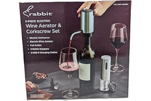 Rabbit Electric Wine Tool Set - 5-Piece Wine Accessory Collection - Aerator, Corkscrew, Cutter, Stoppers, Charging Cables