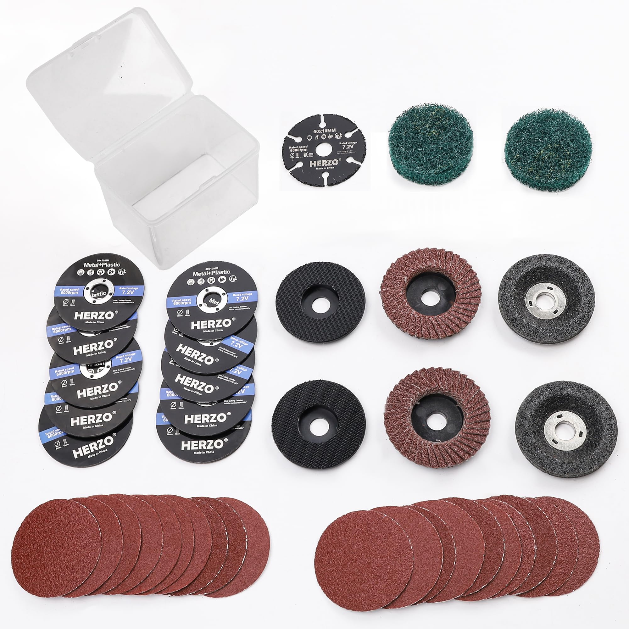 HERZO Cut Off Wheel 50mm,Cutting Grinding Polishing Multi Material, 10mm Arbor, Accessories Set for Mini Angle Grinder(39 Pack)
