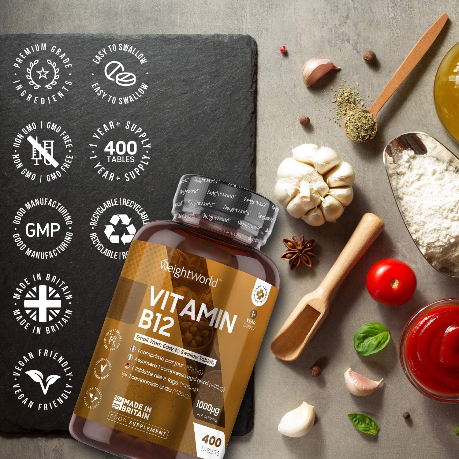 Vitamin B12 Tablets, 450 Tablets (1+ Year Supply), 1 Per Day, 1000mcg, 6mm in Size, Easy to Swallow, Methylcobalamin Form - Image 5