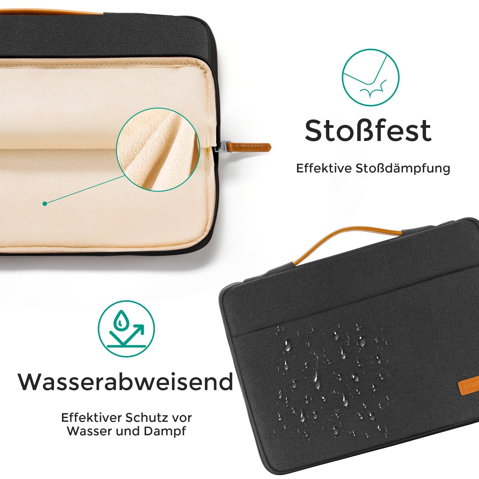 DOMISO Laptoptasche 15.6 zoll Laptop Hülle Tasche für 16 Zoll MacBook Pro 16 M5(2026)/M4(2025)/M3/M2/Max,15,6 zoll Laptophülle Damen Wasserdicht Notebook Sleeve Case Bag Schutzhülle mit Griff,Schwarz 4