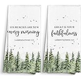 Sviojuce Woodland Christian Bible Verse Lamentations Kitchen Towels 16x24 Set of 2, His Mercies are New Dish Towels Cloths Dishcloths Tea Towel, Mountain Forest Scripture Bathroom Hand Towel Decor