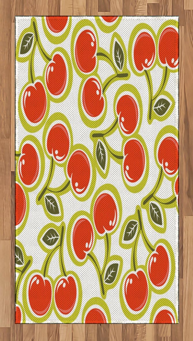 Ambesonne Fruit Area Rug, Yummy Ornate Cherry and Leaves