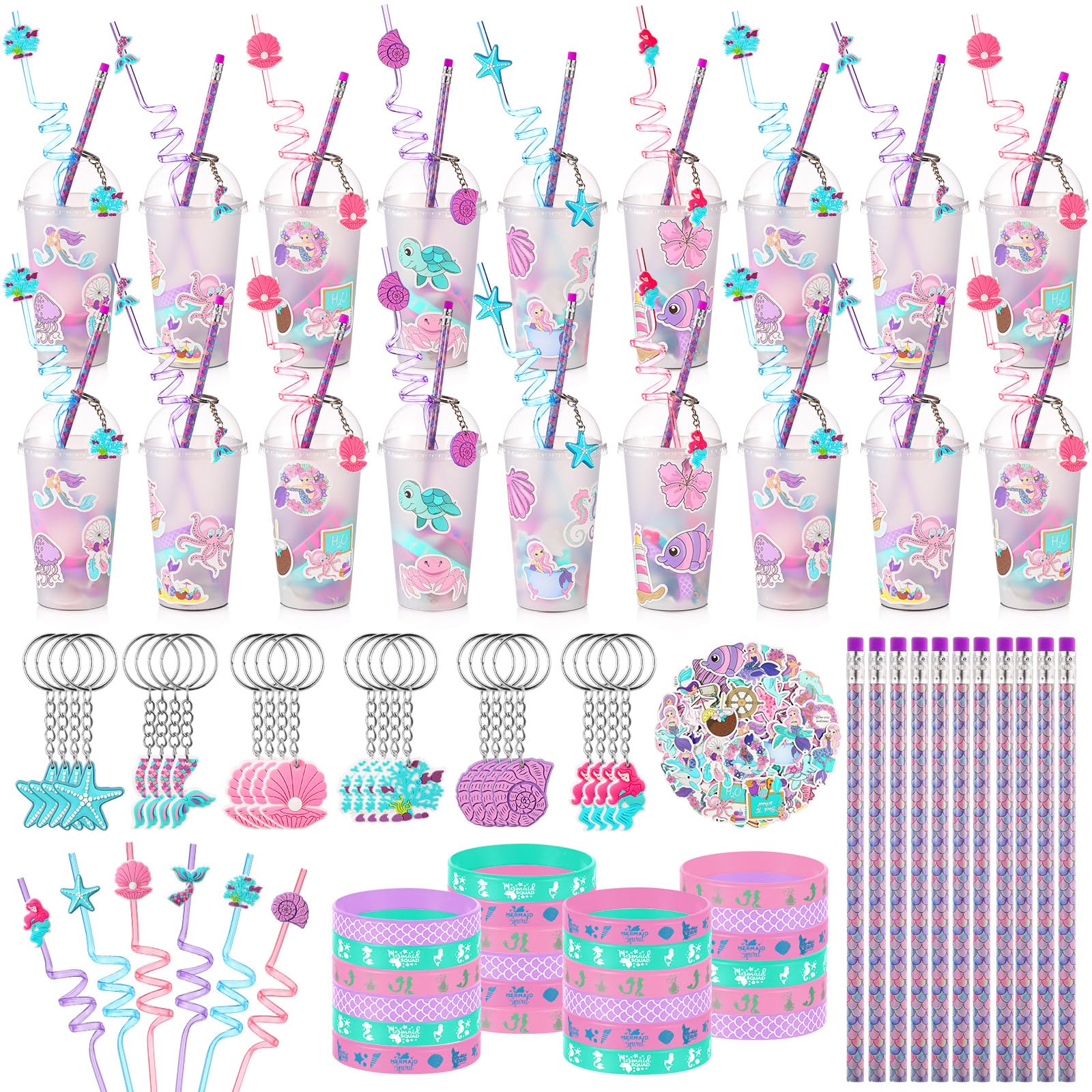 Photo 1 of **************Missing cups and pencils*************
Saypacck 194 Pcs Mermaid Party Favors Goody Cup Fillers, Mermaid Birthday Party Decorations Straws Keychains Pencils Bracelets for Goodie Bag Stuffer, Classroom Rewards, Piñata Supplies, Baby Shower