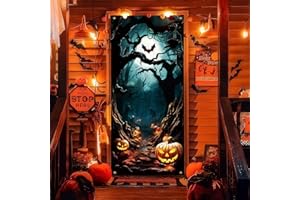 YUSPENYE Halloween Pumpkin Ghost Door Scary Cover, Halloween Party Decoration Sign for Front Door
