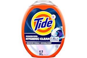 Tide Hygienic Clean Power PODS Laundry Detergent Pacs, Original Scent, 63 Count, Removes Visible and Invisible Dirt