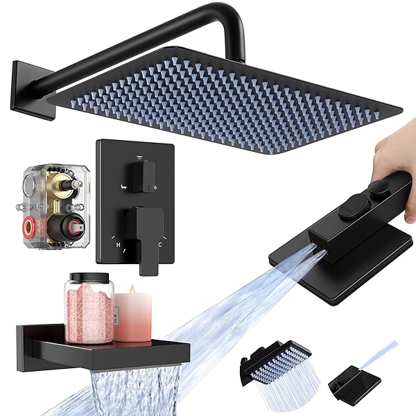 KES BLACK BATHTUB SHOWER FAUCET SET WITH 12″...